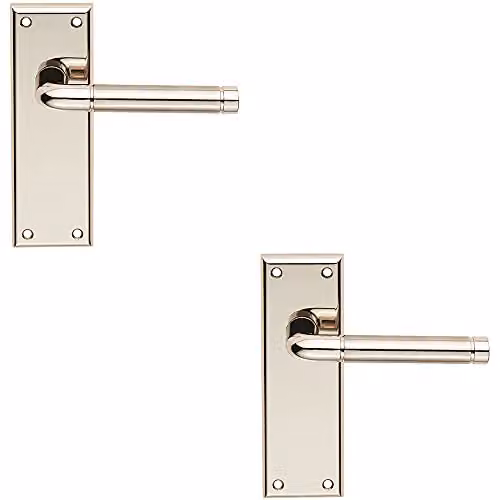 Loops 2 Pack Round Bar Handle on Latch Backplate in Polished and Satin Nickel, W: 15 cm, H: 5 cm
