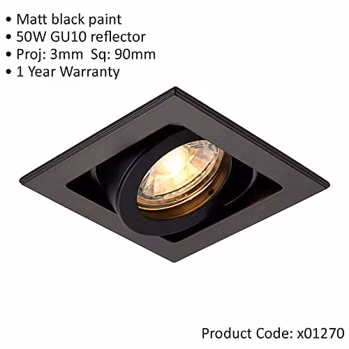 Loops 2 Pack Square Adjustable Recessed LED Downlights in Matt Black Aluminium with GU10 Compatibility – 2