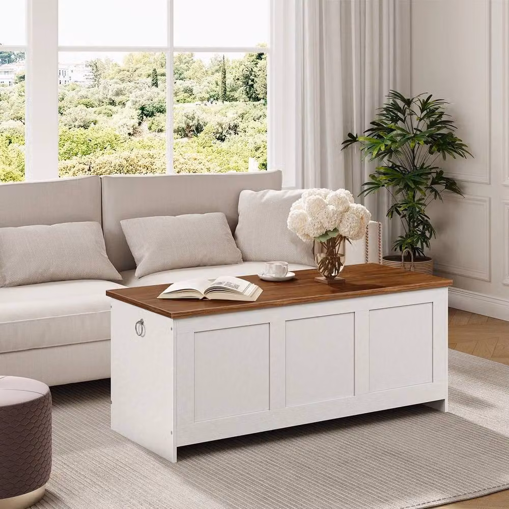 FLAVORA Retro Wooden Storage Bench Chest in White – 4
