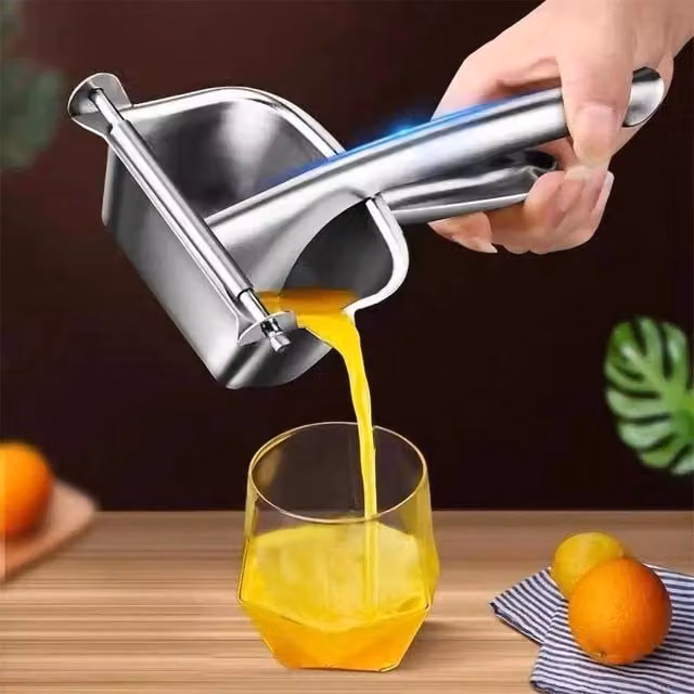 KORVIXA Stainless Steel Manual Citrus Press Juicer in Silver – 1