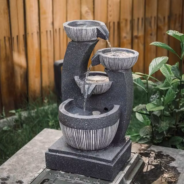 Living and Home Corded Electric Outdoor Stone Water Fountain in Grey, W/D/H: 22 x 47 x 22 cm