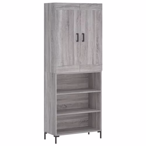 vidaXL Modern Grey Sonoma Highboard with Hinged Doors and Internal Shelves, W/D/H: 69.5 x 34 x 180 cm – 1