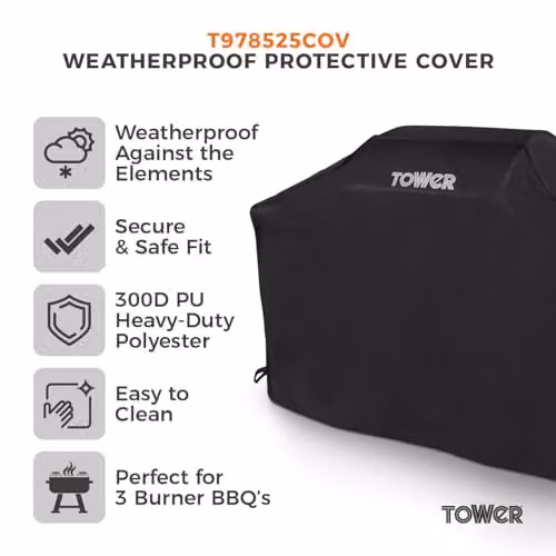 Tower Black Gas Grill Cover, H 107 x W 140 x D 57 cm – 4