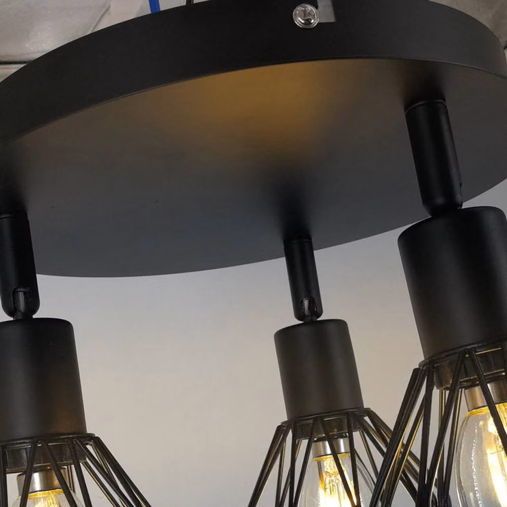 NIVOR Sputnik Black Caged 3-Light Industrial Semi Flush Mount Ceiling Chandelier, Diameter: 22 cm – 6