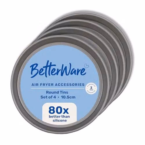 Betterware Non-Stick Carbon Steel Round Air Fryer Cake Tin Set, Silver, 4 x 10.5 cm – 1