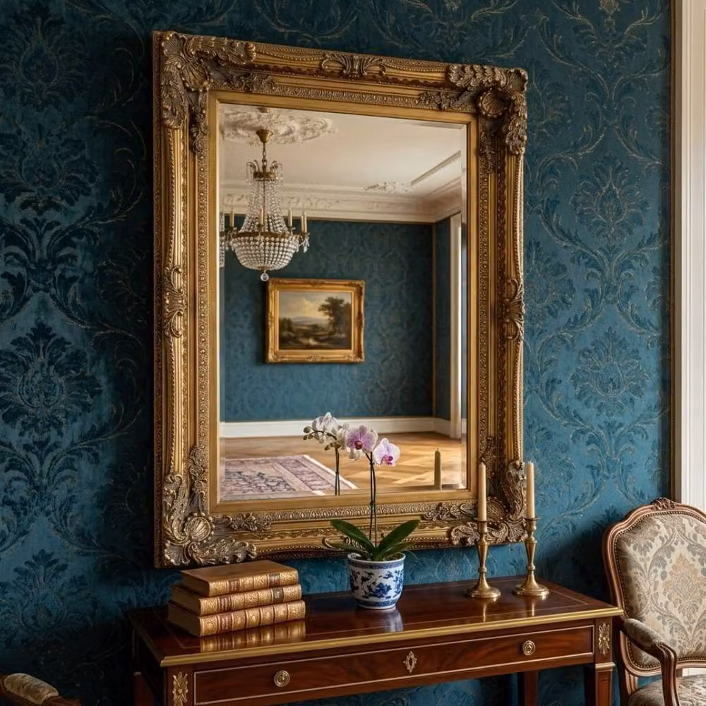 HOME LUXE INTERIOR Vintage Ornate Antique Wall Mirror in Gold, W: 90 cm, H: 120 cm – 2