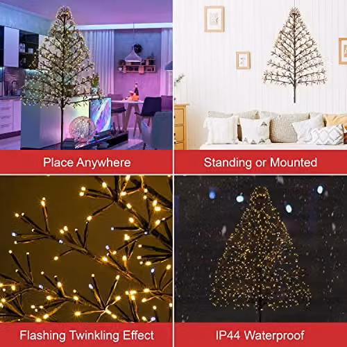 The Christmas Workshop 72999 Light-Up Starburst Christmas Tree with Warm White LEDs, Brown and White Metal Design for Indoor or Outdoor Use – 5