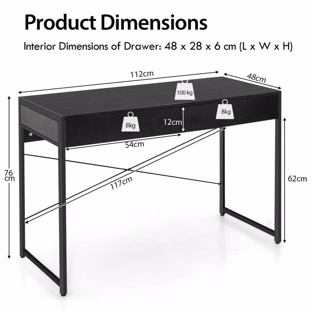 SPETLEK Modern Wooden Computer Desk with 2 Drawers in Black – 2