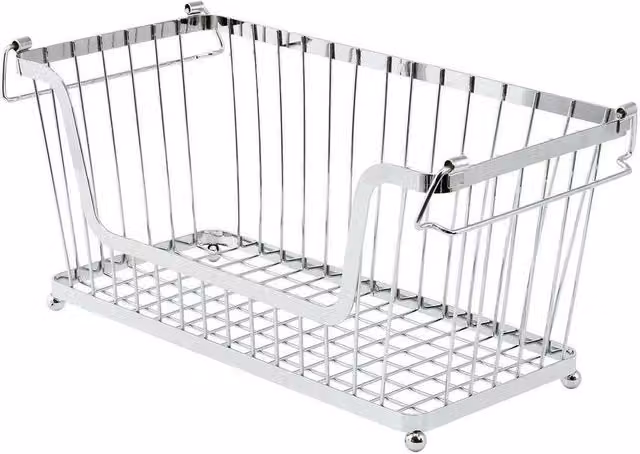 KORVIXA Stackable Metal Wire Storage Baskets in Silver, Set of 2