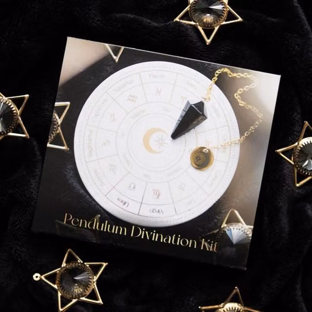 Uniqueful Astrology Wheel Pendulum Divination Kit, Gold and Multicolour Ceramic Geometric Round Tabletop Set