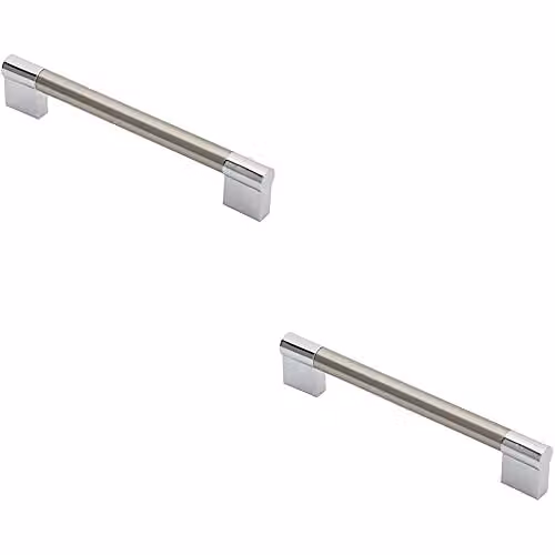 Loops 2 Pack Keyhole Bar Pull Handles in Satin Nickel and Chrome, W: 17.2 cm, D: 1.4 cm, Fixing Centres: 16 cm