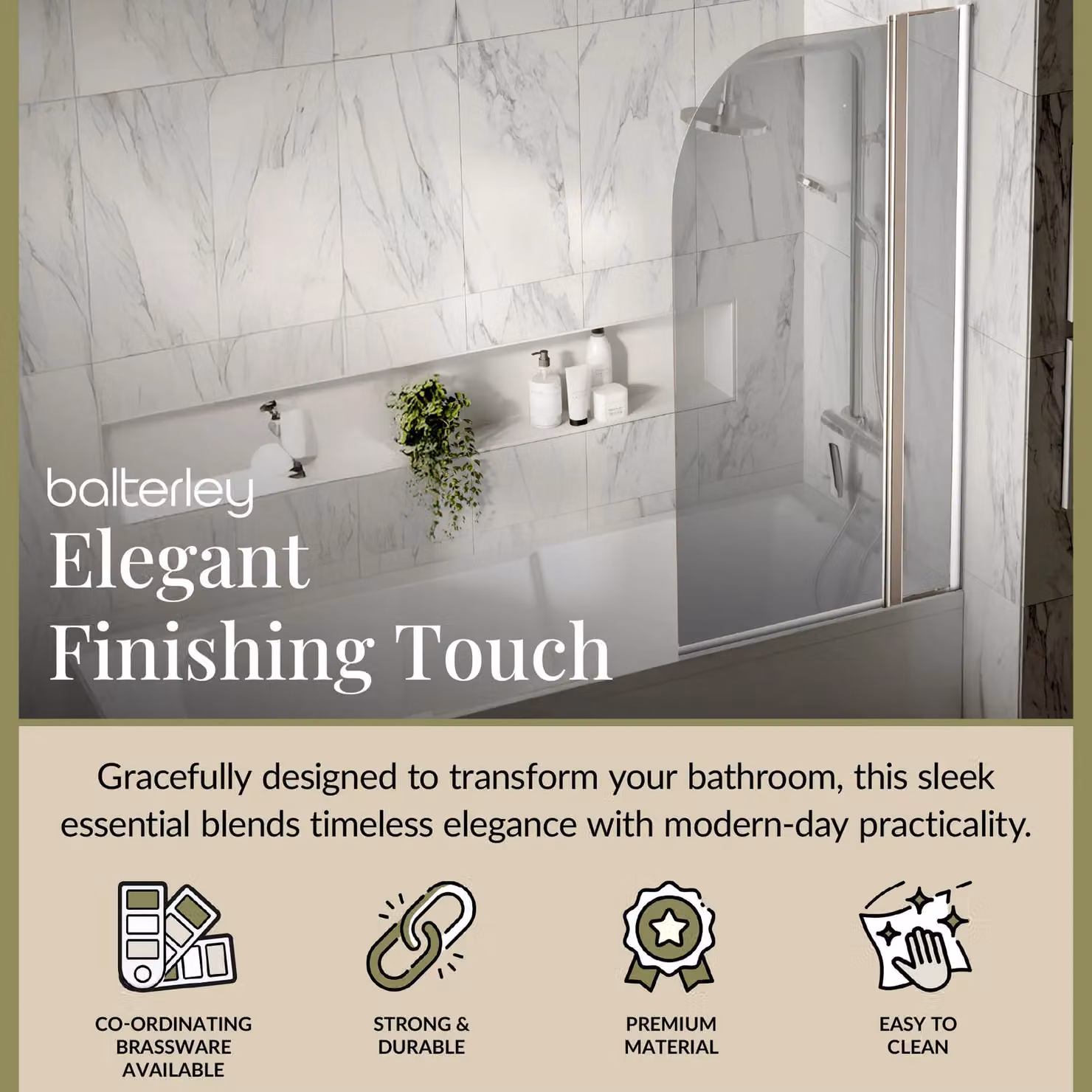 Balterley Reversible Shower Bath Screen and Fixed Panel with 6mm Safety Glass, Chrome and Silver – 2