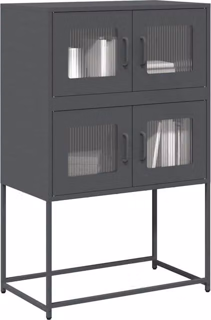Berkfield Home Anthracite and Black Steel Highboard with Glass Doors, W/D/H: 68 x 39 x 107 cm – 1