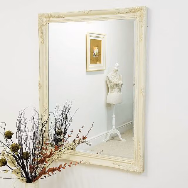 MirrorOutlet Thornton Classic Rectangular Wall Mirror in Ivory, Beige and White, H 140 cm x W 109 cm