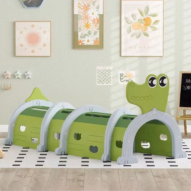Chilli Seating Green Crocodile Design Kids Plastic Play Tunnel