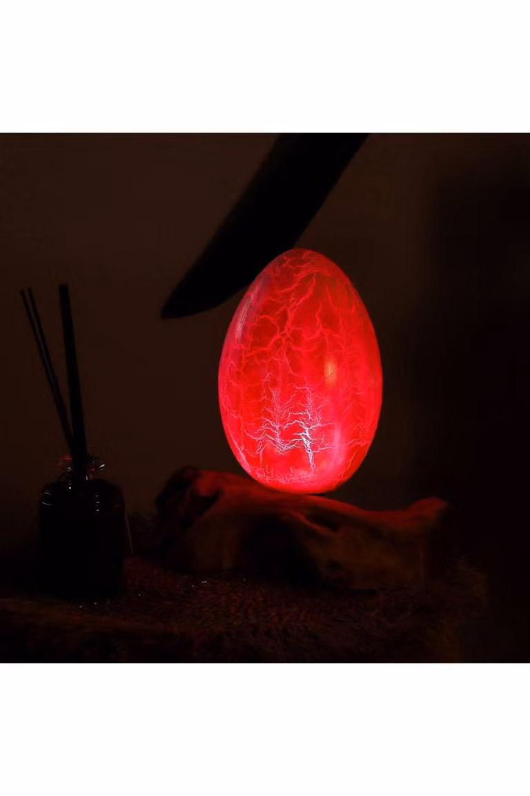 KDMD DriftGlow Crackle Fire Egg Tabletop Lamp in Orange with Indonesian Driftwood and LED Bulb
