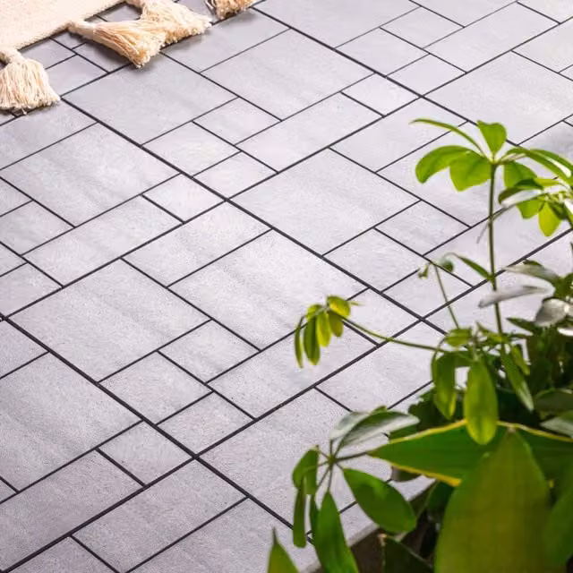 Nicoman Pack of 40 Cosmopolitan Interlocking Mosaic Garden Patio Deck Tiles, Light Grey