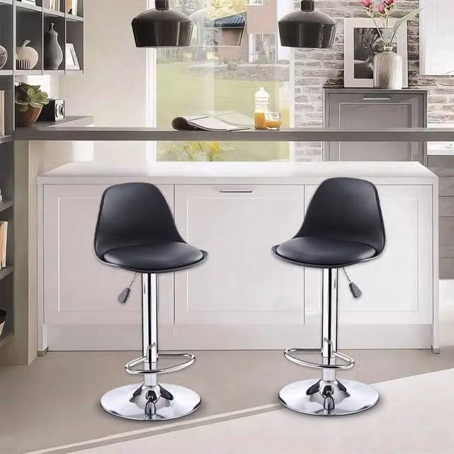 EONLION Set of 2 Modern Black Faux Leather and Metal Bar Stools, Height: 100 cm