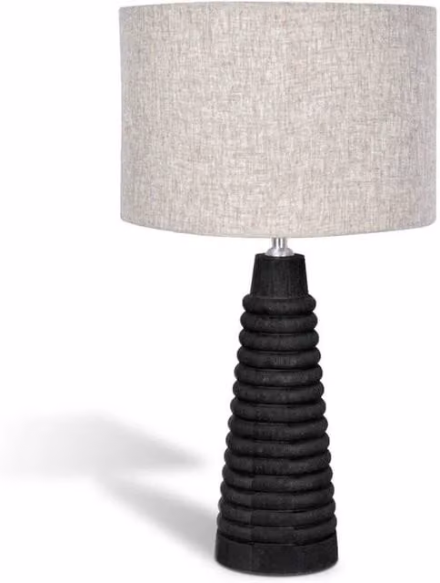 Elm Home And Garden Ribbed Solid Wood Table Lamp with Fabric Shade in Brush Black Finish