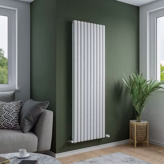 Agadon Solo Duplex Designer Oval Tube Radiator in White, H: 180 cm, W: 36 cm