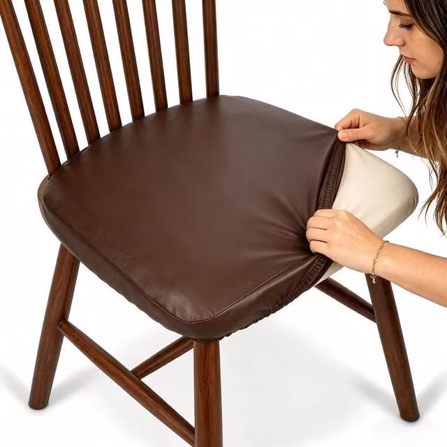 KORVIXA 6-Piece Brown Stretch PU Leather Dining Chair Seat Covers