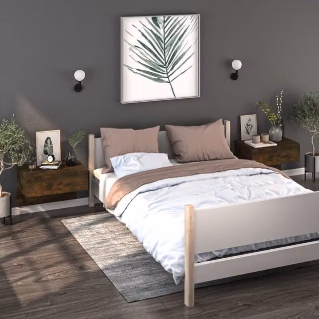Berkfield Home Set of 2 Wall-mounted Bedside Cabinets in Smoked Oak Brown