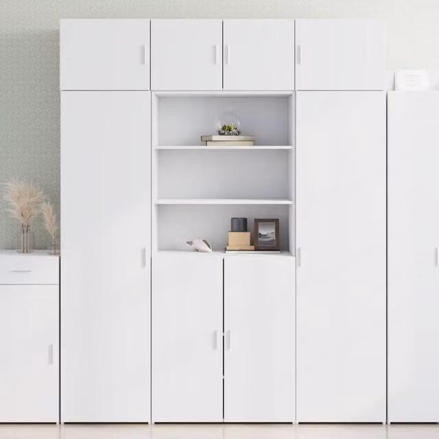 Berkfield Home White Wall Mounted Storage Cabinet with Hinged Doors and Open Shelf, W/D/H: 80 x 42.5 x 225 cm