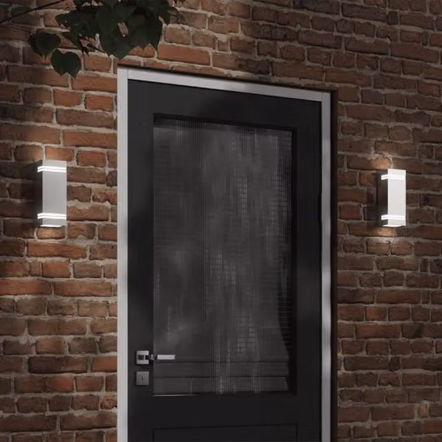 Berkfield Home Set of 2 Modern Rectangular Outdoor Wall Lights in Silver Stainless Steel