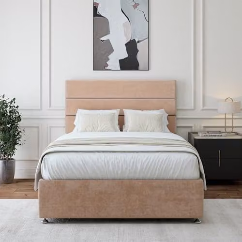 Bedmaster Luxury Velvet Divan Bed Base with 2 Drawers and Lined Headboard, Brown, W/D/H: 90 x 190 x 45 cm