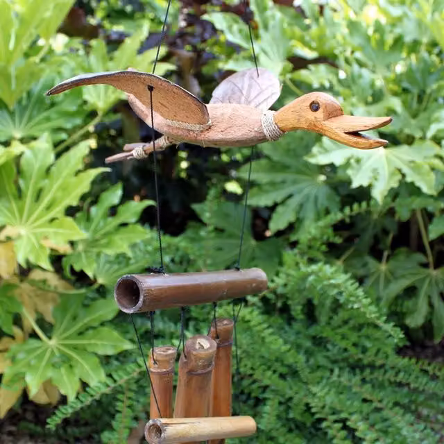KDMK Handmade Brown Coconut and Bamboo Duck Wind Chimes