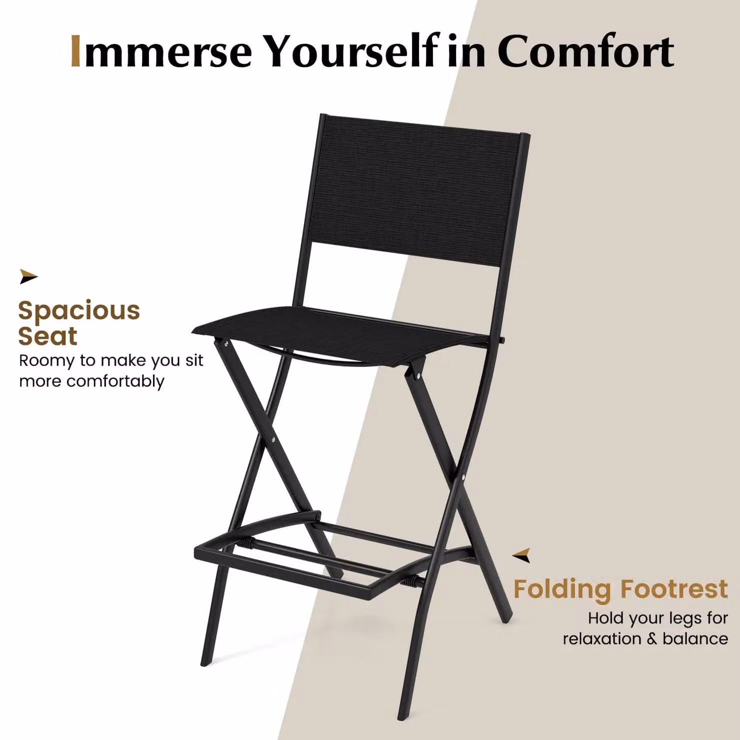 Costway Set of 4 Folding Outdoor Bar Height Stools with Footrest in Black – 4