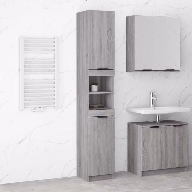 Berkfield Home Grey Sonoma Bathroom Cabinet, W/D/H: 32 x 18 x 188.5 cm