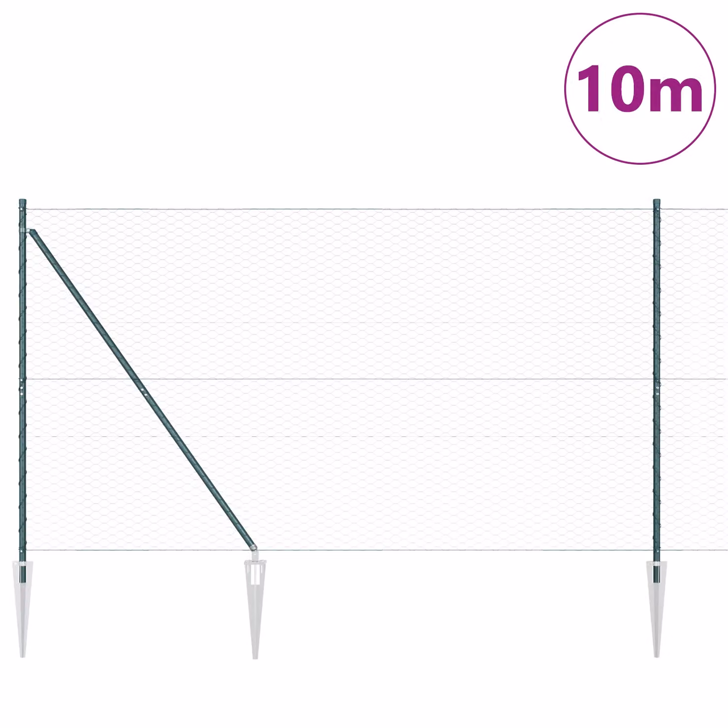Berkfield Home Green Powder-Coated Steel Hexagon Wire Mesh Fence, H: 160 cm x W: 10 m – 3