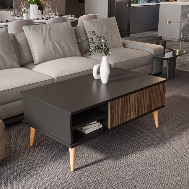 Decorotika Como Modern Rectangular Coffee Table, Black, W: 110 cm, D: 60 cm, H: 46 cm
