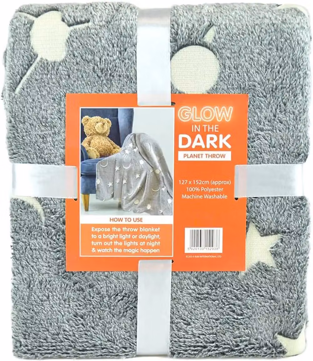 KAV Glow in the Dark Geometric Fleece Blanket for Children, Grey, W/D/H: 152 x 127 x 1 cm – 3