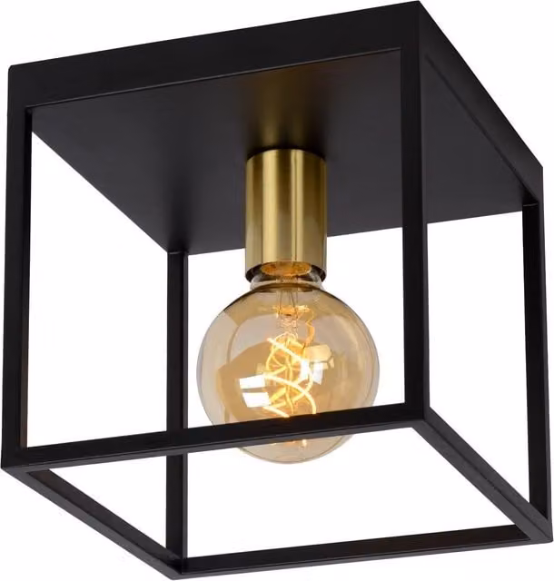 Lucide Ruben Modern Dimmable Flush Ceiling Light in Black and Gold/Brass with E27 Bulb Holder