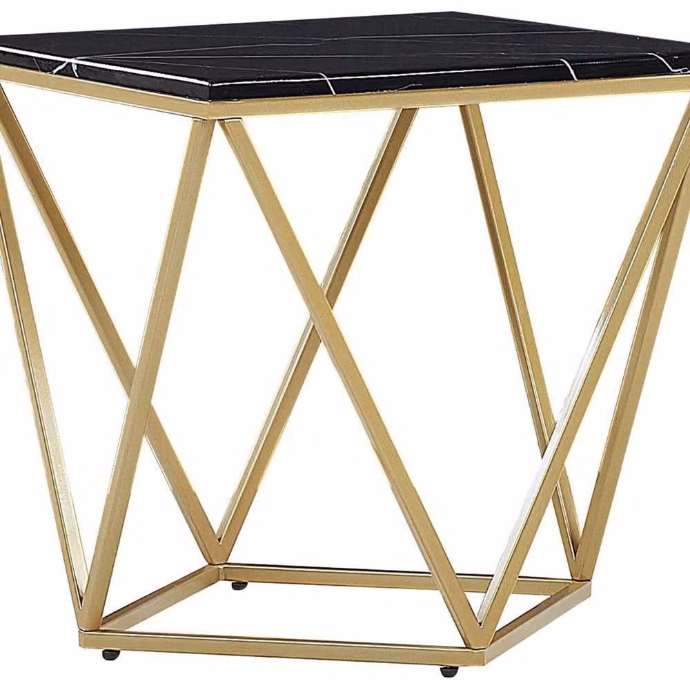 Wyld and Coco Side Table with Black Marble-Effect Top and Gold Metal Frame, W/D/H: 50 x 50 x 50 cm – 2