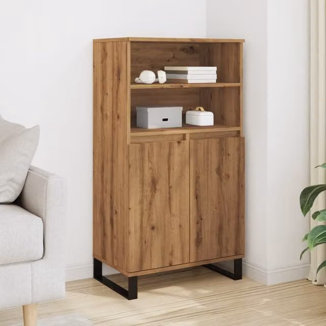 Berkfield Home Artisan Oak Highboard in Brown, W/D/H: 60 x 36 x 110 cm