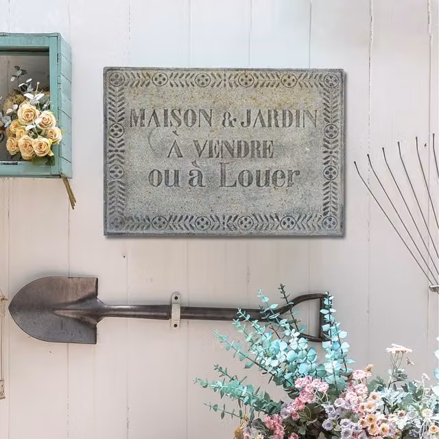 All Chic Grey French Botanical Garden Wall Sign Plaque