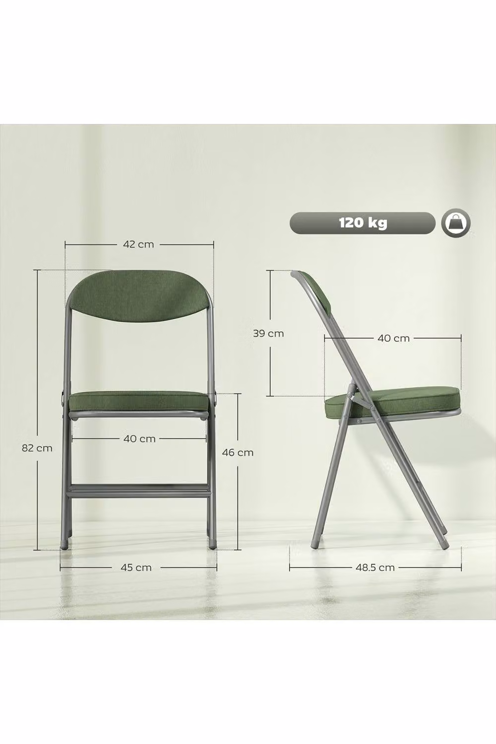 ERGOVEXA Set of Four Stackable Folding Corduroy Seat Chairs in Green – 2
