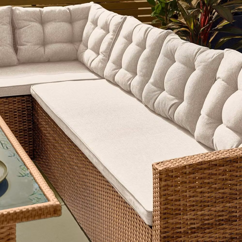 FurnitureboxUK Marbella 9-Seat Grey Rattan Garden Dining Set with Grey Cushions and Beige Glass Top W/D/H: 176 x 145 x 66 cm – 3