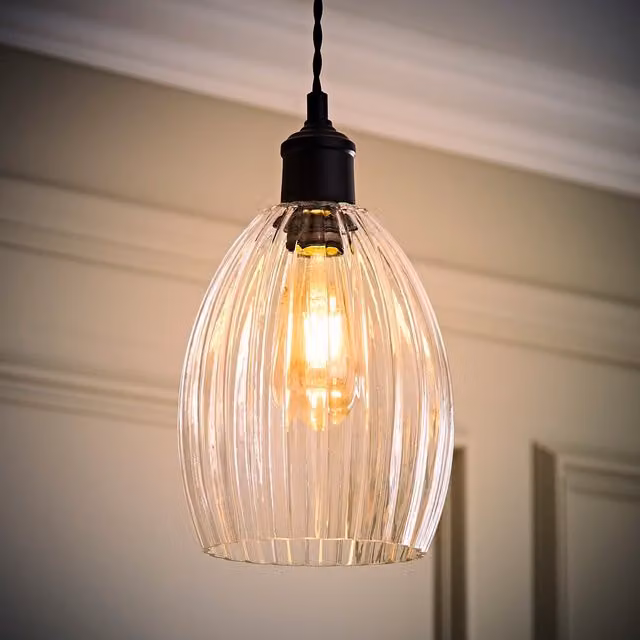 ValueLights Cheltenham Clear Ribbed Glass Dome Ceiling Light Shade