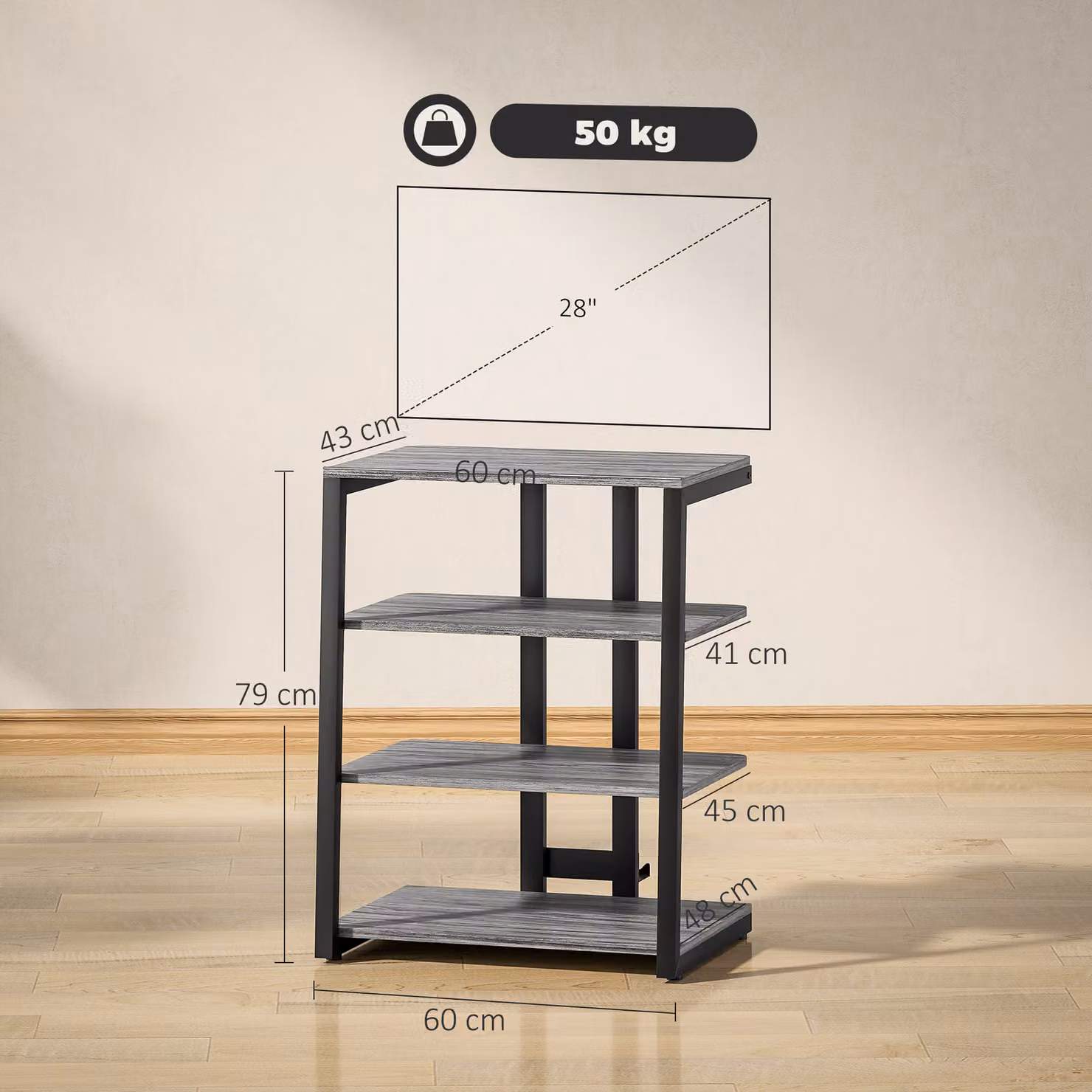 HOMCOM Modern HiFi Stand with Four Adjustable Storage Shelves in Grey – 3