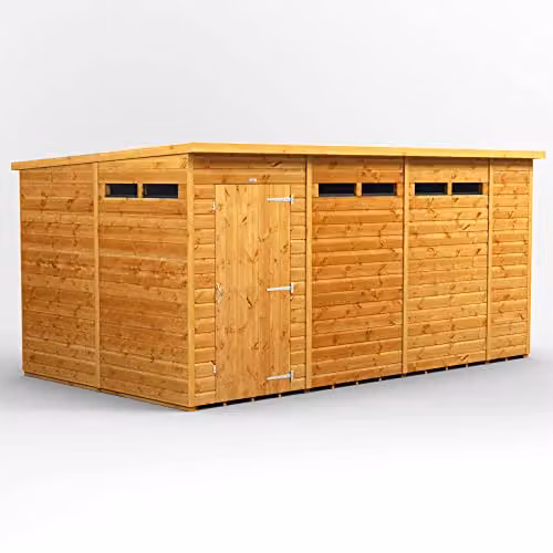Powersheds Premium Pent Security Wooden Garden Shed in Brown with 12mm Extra Thick Timber and Toughened Glass, W: 430.58 cm, D: 240.4 cm, H: 260.4 cm – 1