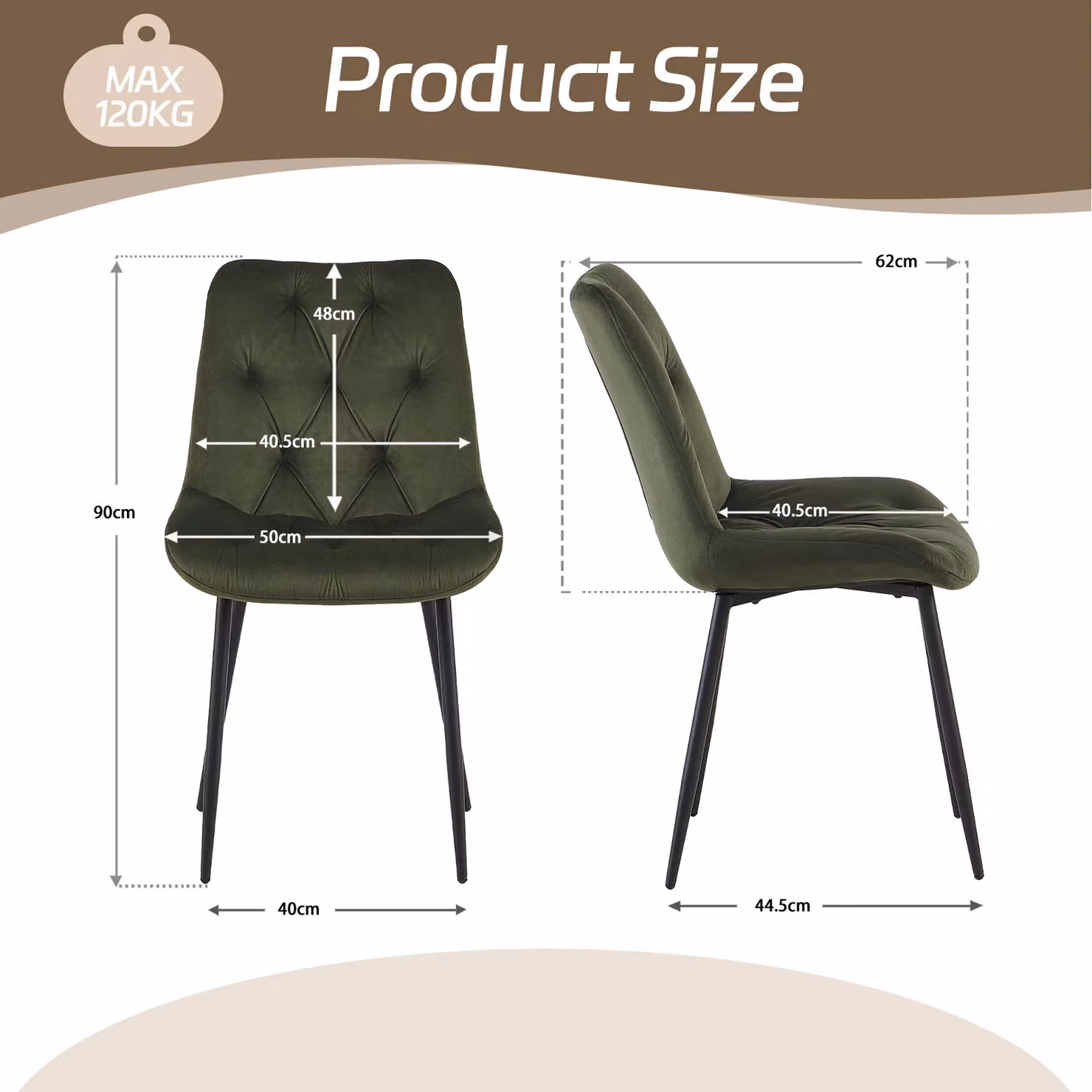 SONARA Modern Set of 2 Green Velvet Dining Chairs with Ergonomic Upholstered Seats and Metal Legs – 2