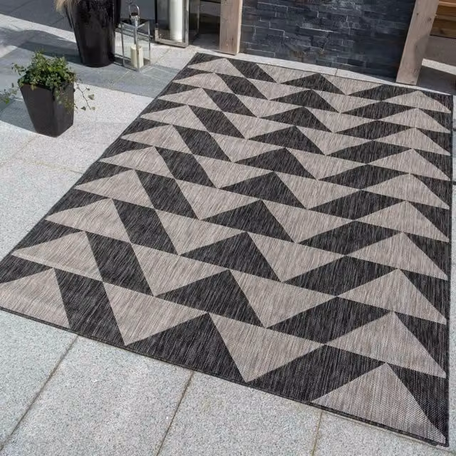 The Rug House Anthracite Grey Geometric Flatweave Indoor Outdoor Rug, W: 150 cm, D: 80 cm