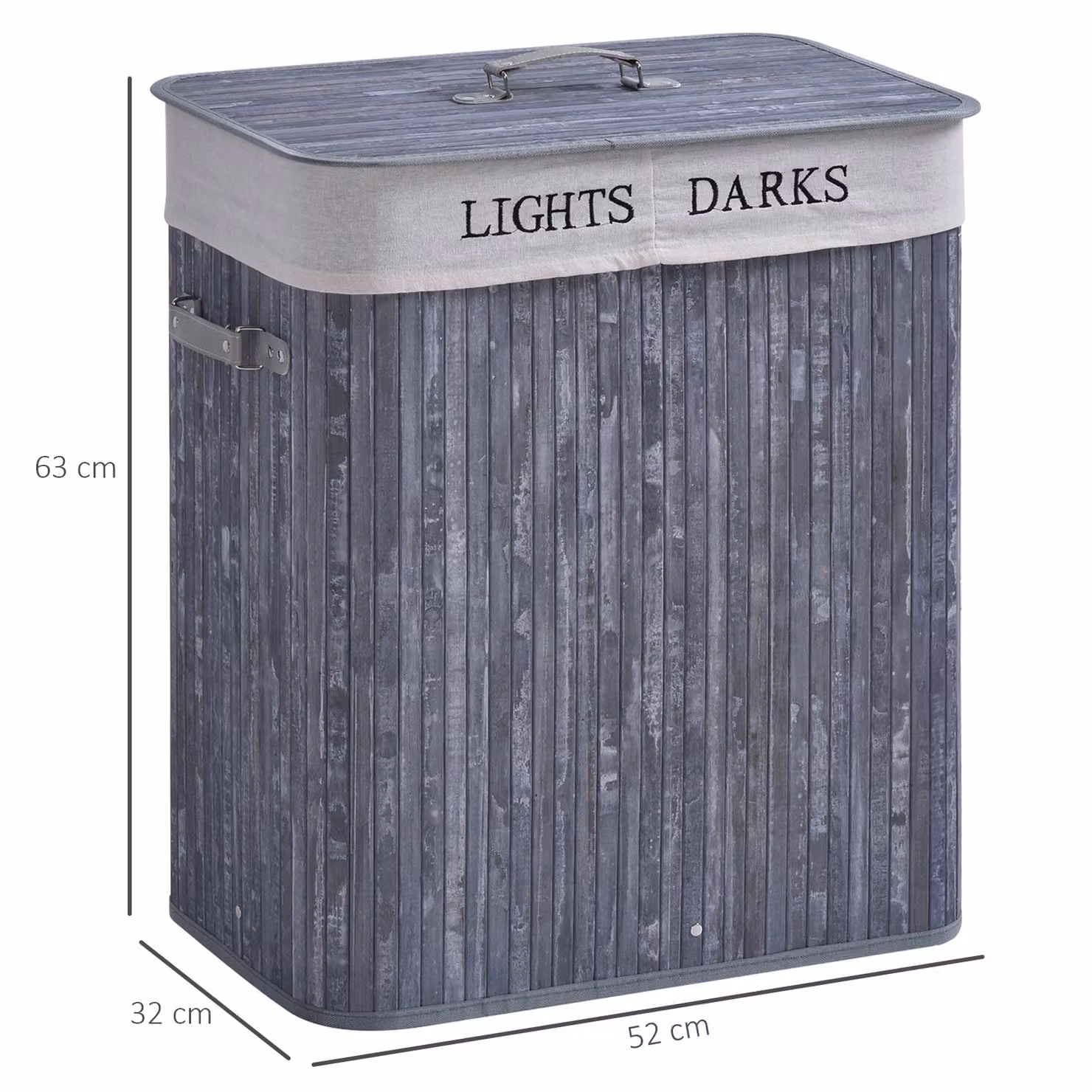 HOMCOM Grey Wooden Laundry Hamper with Lid and Removable Liner, 100L Collapsible Storage Basket – 3