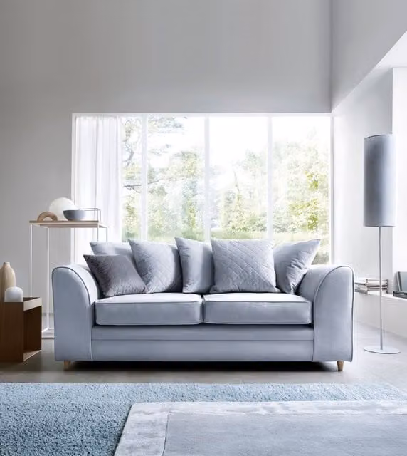 Abakus Direct Chicago 3 Seater Sofa in Silver Blue Velvet Fabric, W/D/H: 180 x 89 x 78 cm
