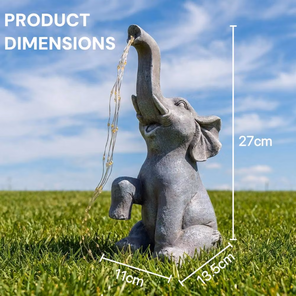 Alivio Solar Elephant Garden Figurine with Glowing LED Lights in Grey – 4