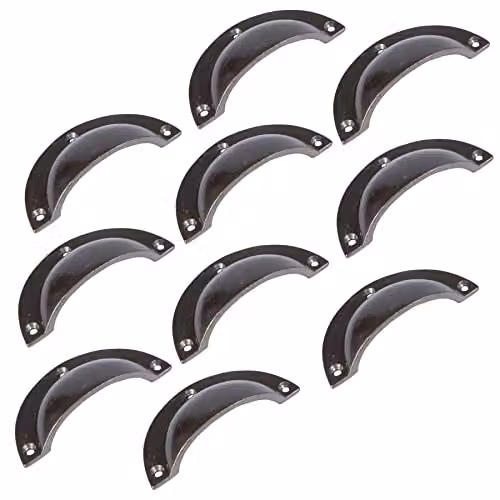 Hammer and Tongs Curved Iron Cabinet Drawer Pull Handles in Raw Grey, Pack of 10, W: 95 mm, H: 46 mm